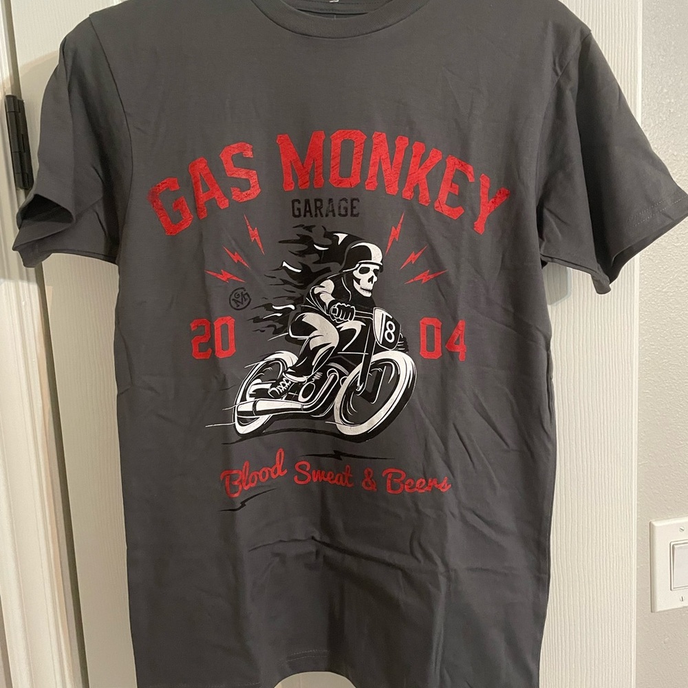 Gas Monkey Garage. Blood sweat and beers. Skull, motorcycle, GMG